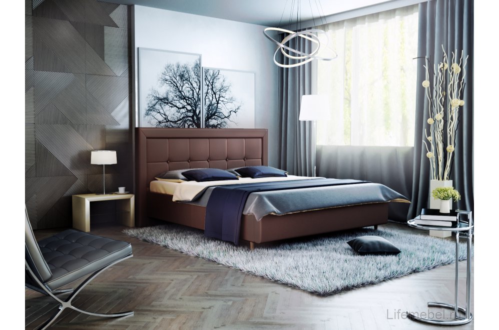 Кровать двуспальная Афродита-8-1 180 х 200 см с ПМ велюр shaggy choco Кровать двуспальная Афродита-8-1 180 х 200 см с ПМ велюр shaggy choco