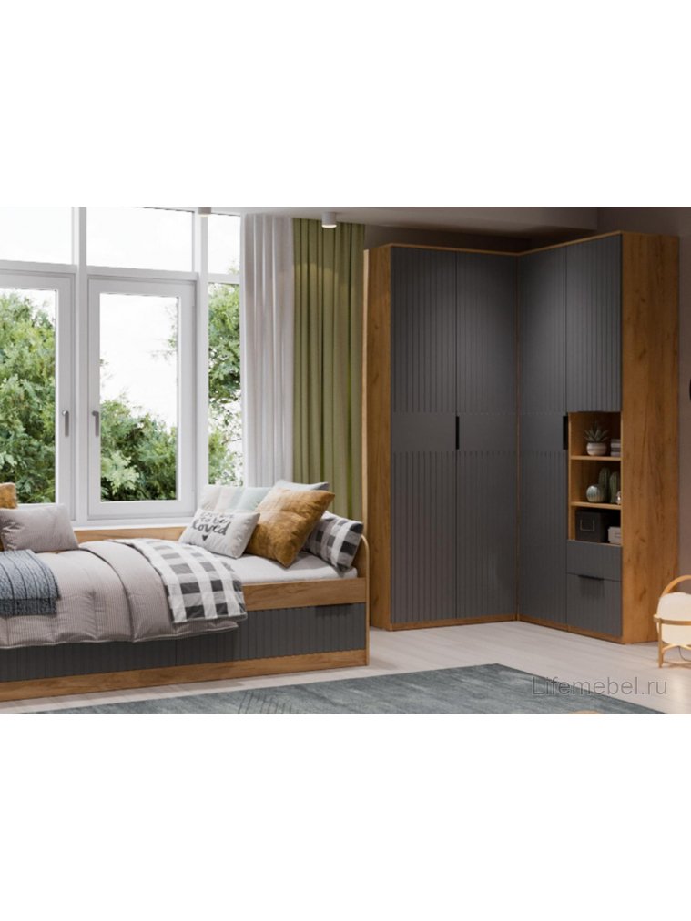 Шкаф Хилтон угловой дуб крафт золотой / графит матовый Шкаф Хилтон угловой дуб крафт золотой / графит матовый