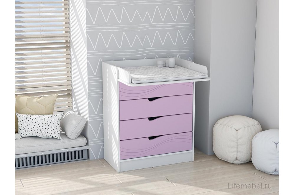 Комод Бриз 800 Волна раскладной белый / сирень