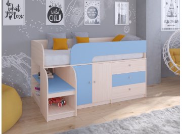 Кровать-чердак Астра 9 1 дуб молочный / голубой