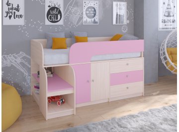 Кровать-чердак Астра 9 1 дуб молочный / розовый