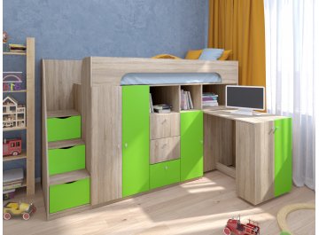 Кровать-чердак Астра 11 дуб сонома / салатовый