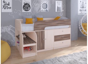 Кровать-чердак Астра 9 1 дуб молочный / орех