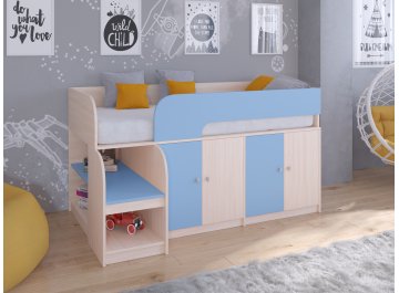 Кровать-чердак Астра 9 2 дуб молочный / голубой