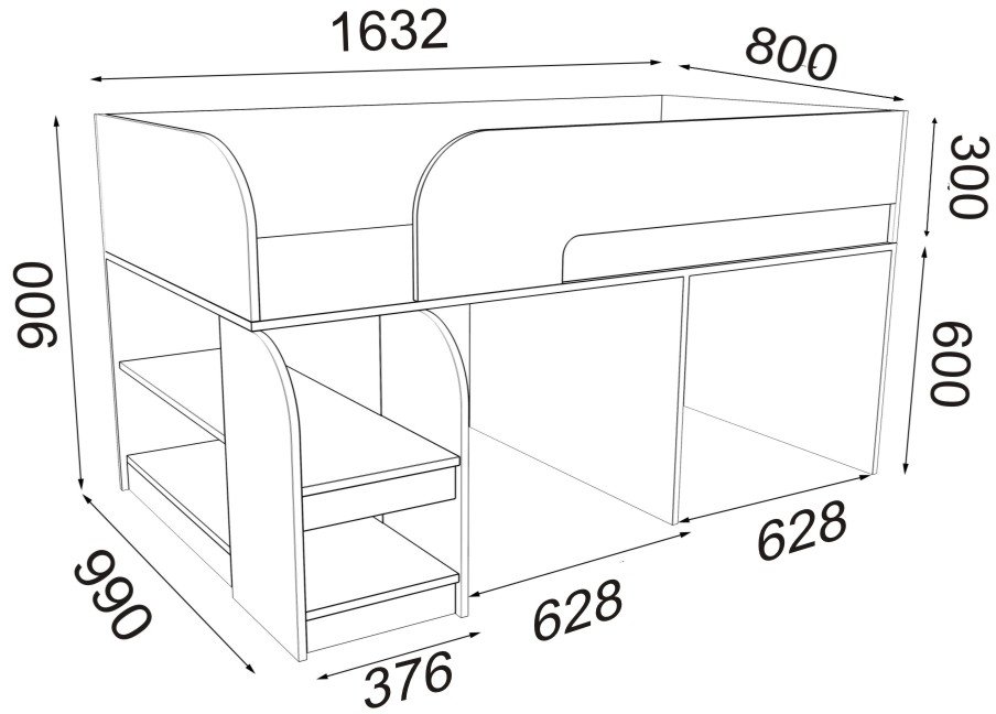 Кровать-чердак Астра 9/3 белый / голубой