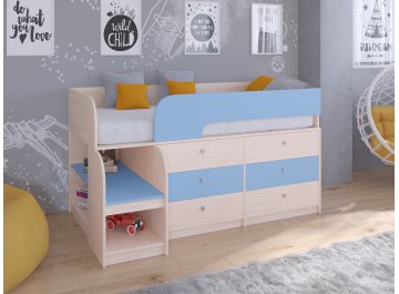 Кровать-чердак Астра 9 3 дуб молочный / голубой