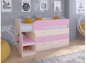Кровать-чердак Астра 9 3 дуб молочный / розовый