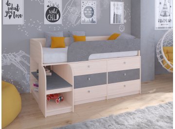 Кровать-чердак Астра 9/3 дуб молочный / железный камень