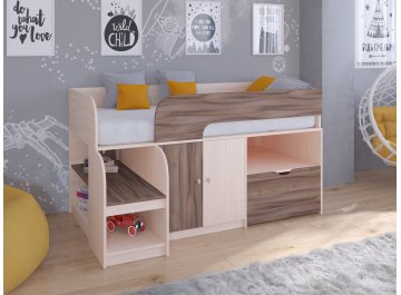 Кровать-чердак Астра 9 4 дуб молочный / орех