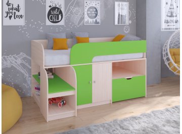 Кровать-чердак Астра 9 4 дуб молочный / салатовый