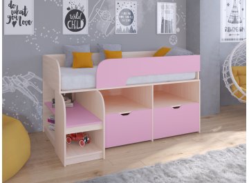 Кровать-чердак Астра 9 6 дуб молочный / розовый