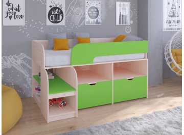 Кровать-чердак Астра 9 6 дуб молочный / салатовый