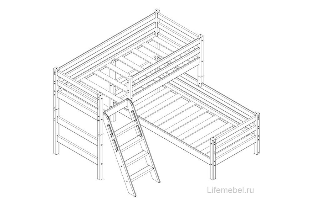 Двухъярусная угловая кровать Соня с наклонной лестницей вариант 8 лаванда