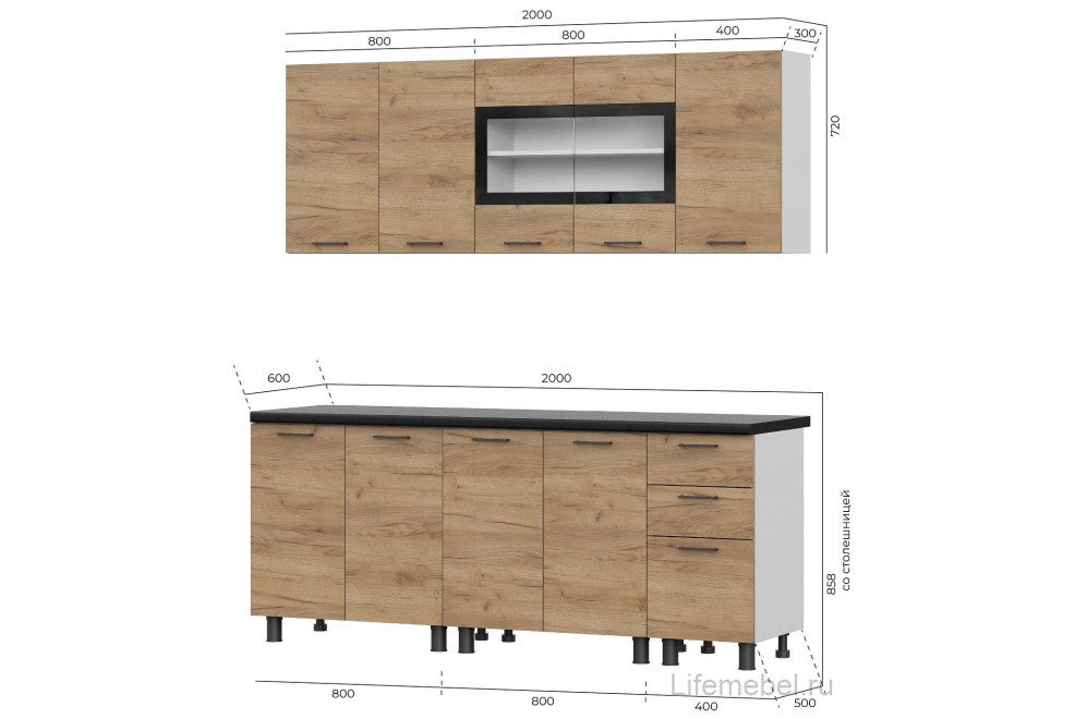 Кухня Аризона 2 м со столом Аризона СО 2 белый / дуб золотой / черный