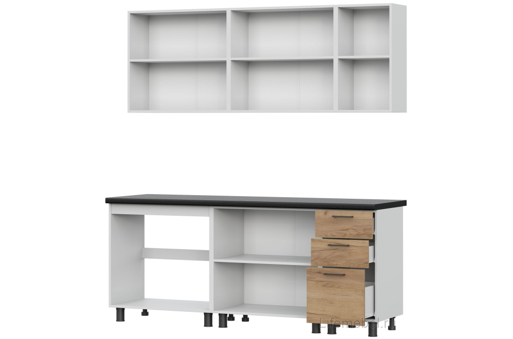 Кухня Аризона 2 м со столом Аризона СО 2 белый / дуб золотой / черный