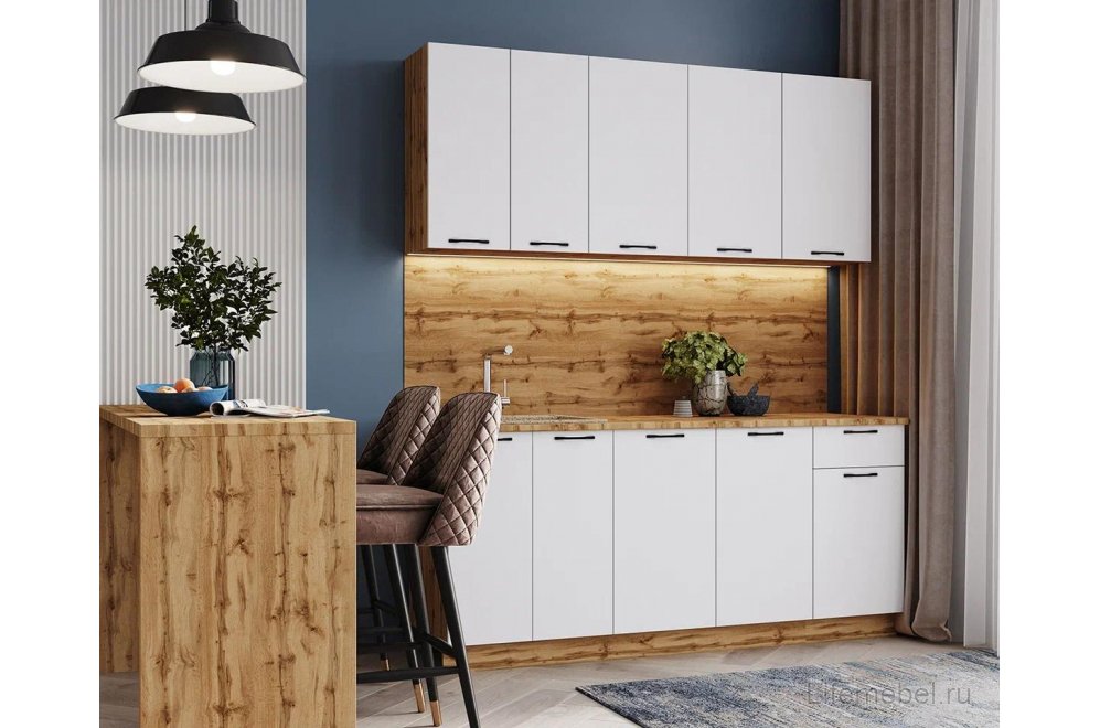 Кухня Вивиан 1,8м 26мм вотан / белый матовый