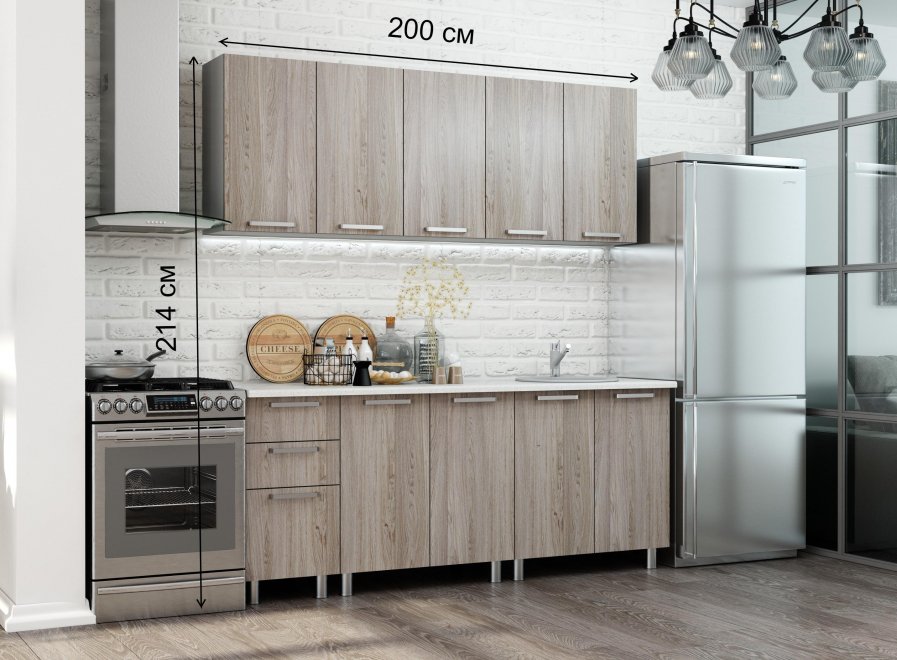 Кухня Эко 200 см ясень светлый