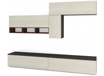 Готовая гостиная Эстет 4 КМП СН.004.2400-01 орех селект каминный / морское дерево карбон / скандинавское дерево белое