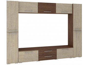 Готовая гостиная Эстет 3 КМП СН.003.2564-01 орех селект каминный / дуб приморский сатиновый