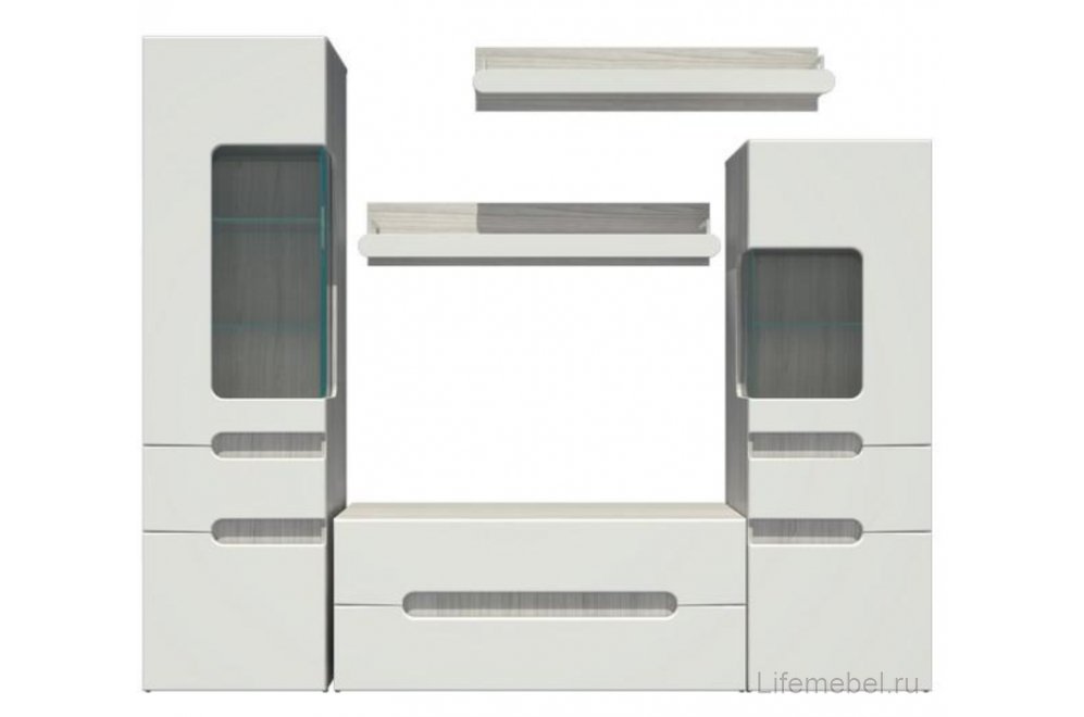 Готовая гостиная Палермо-3 НМ ясень шимо светлый / глянцевая белая