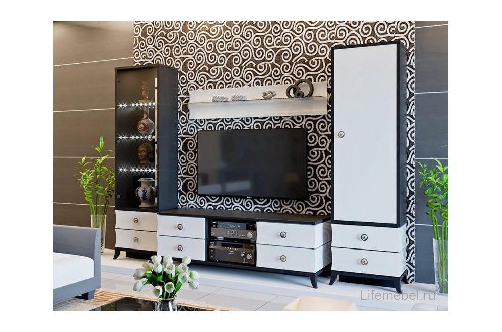 Модульная гостиная Камилла (комплектация 1) белый глянец / черный