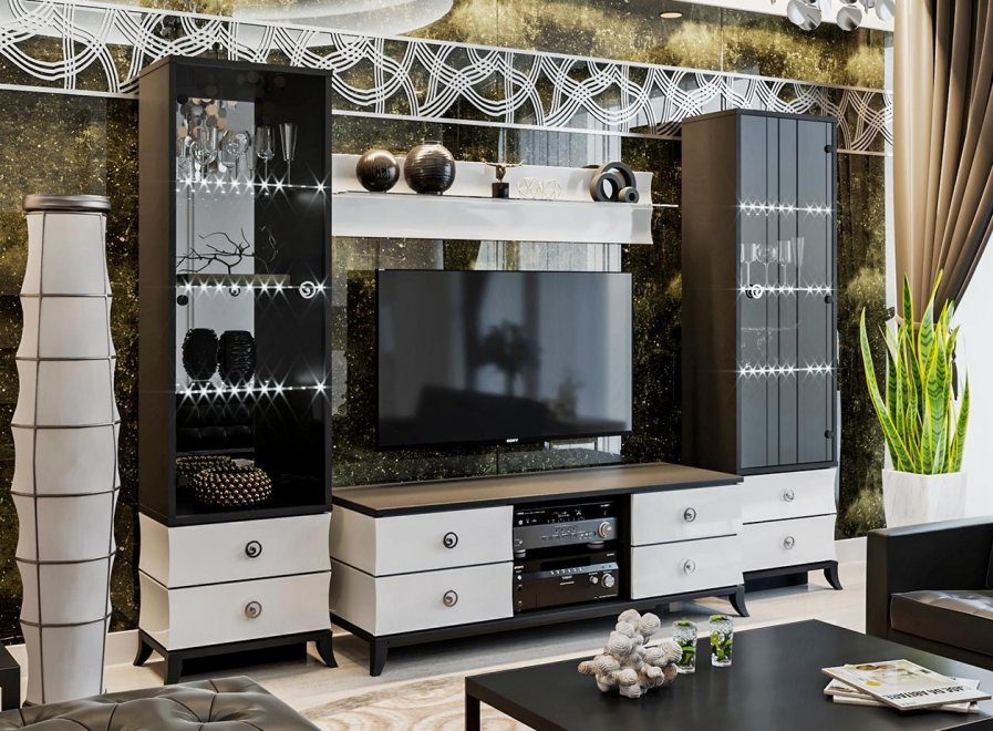 Модульная гостиная Камилла (комплектация 2) белый глянец / черный 