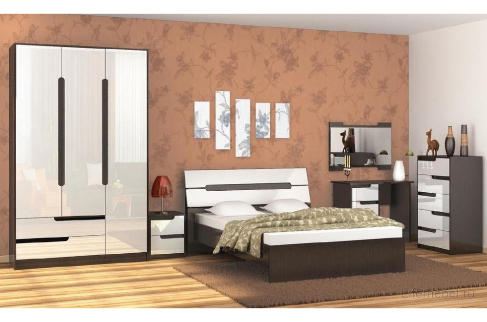 Шкаф трехдверный Гавана венге/ акрил белый