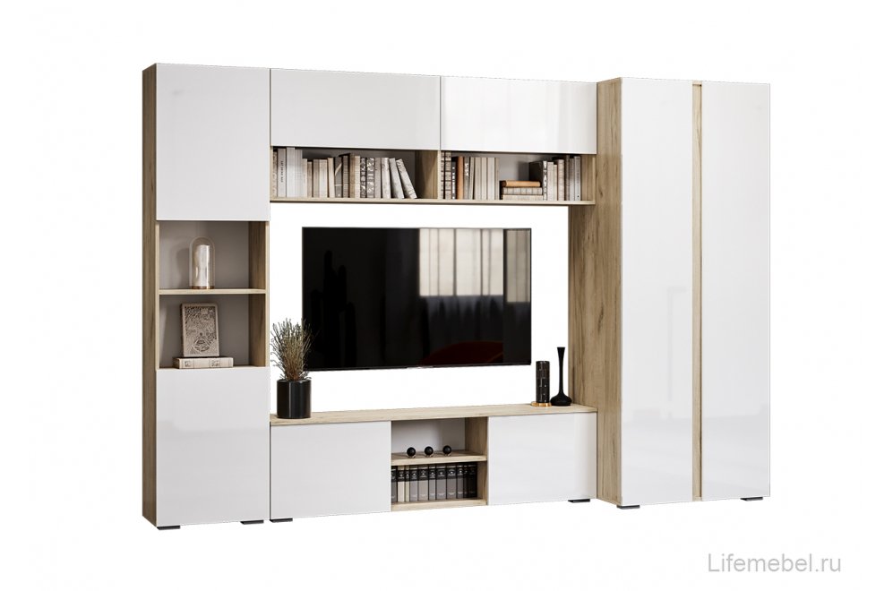 Модульная гостиная Алетра дуб крафт серый / глянец белый комплектация 1