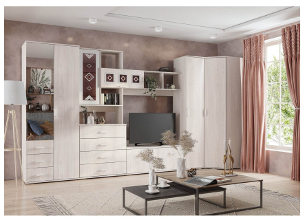Модульная гостиная Белла ясень белый комплектация 1