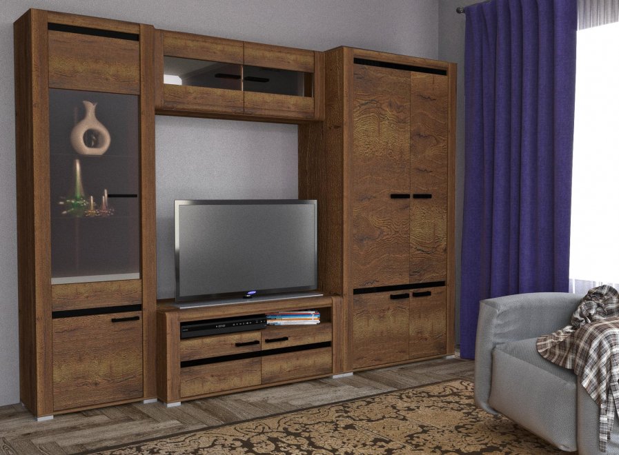 Модульная гостиная Бруна дуб галифакс табак комплектация 1