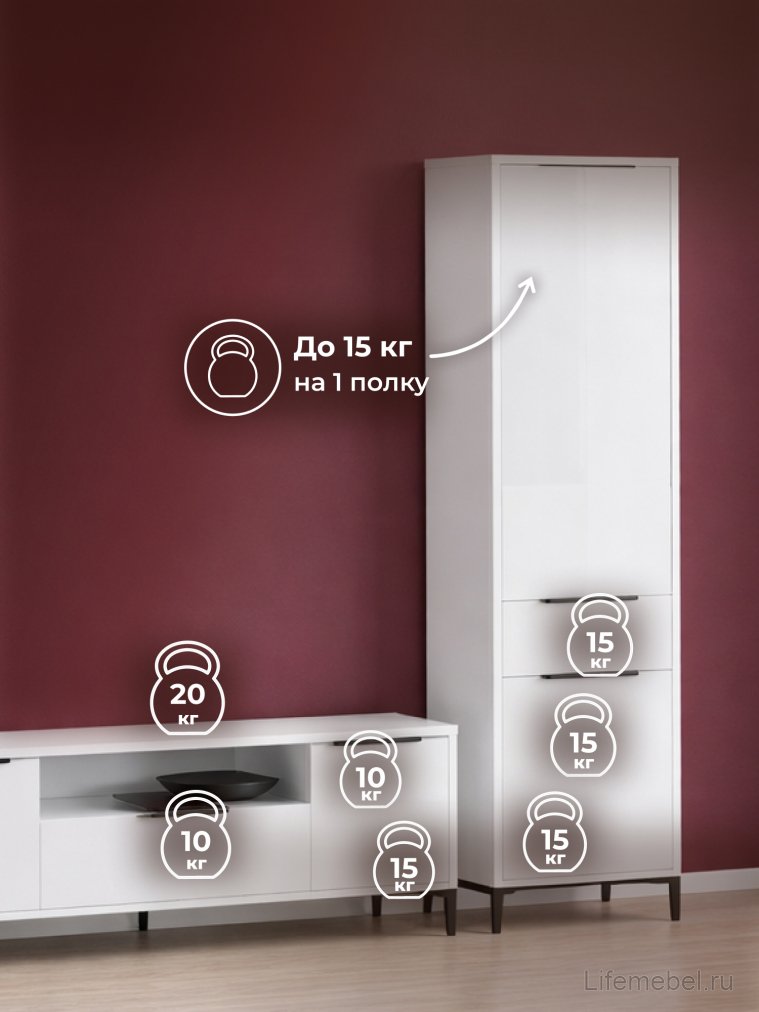 Модульная гостиная Иадама белый / белый глянец комплектация 6