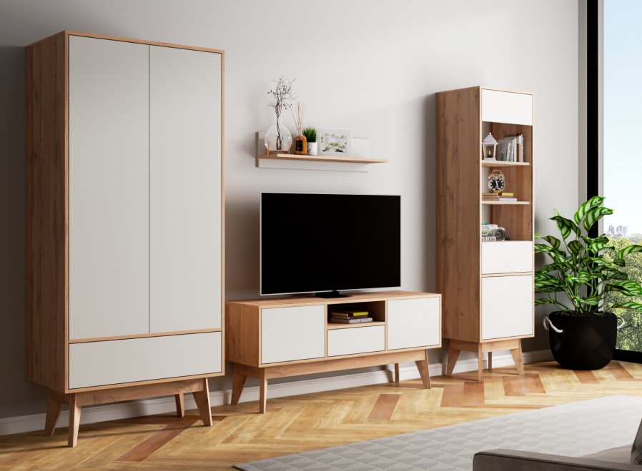 Модульная гостиная Хелен дуб ватан / белый лак комплектация 1