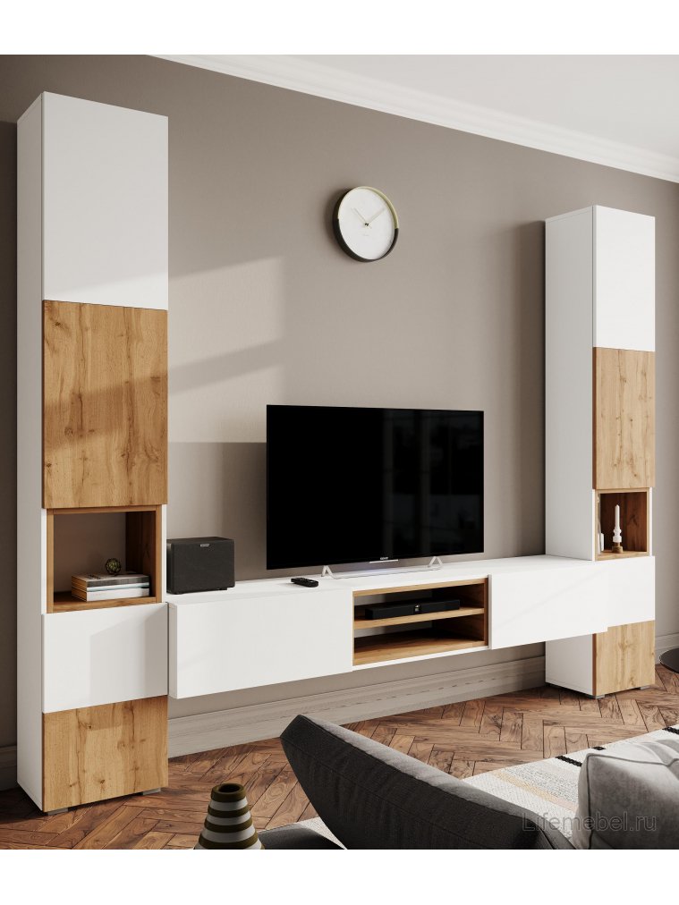 Модульная гостиная Лонгфорд комплектация 1 белый / дуб вотан