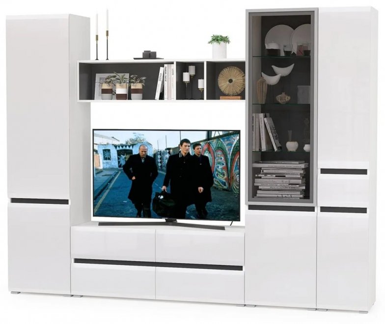 Модульная гостиная Сейдиль белый премиум / черный / белый глянец комплектация 1