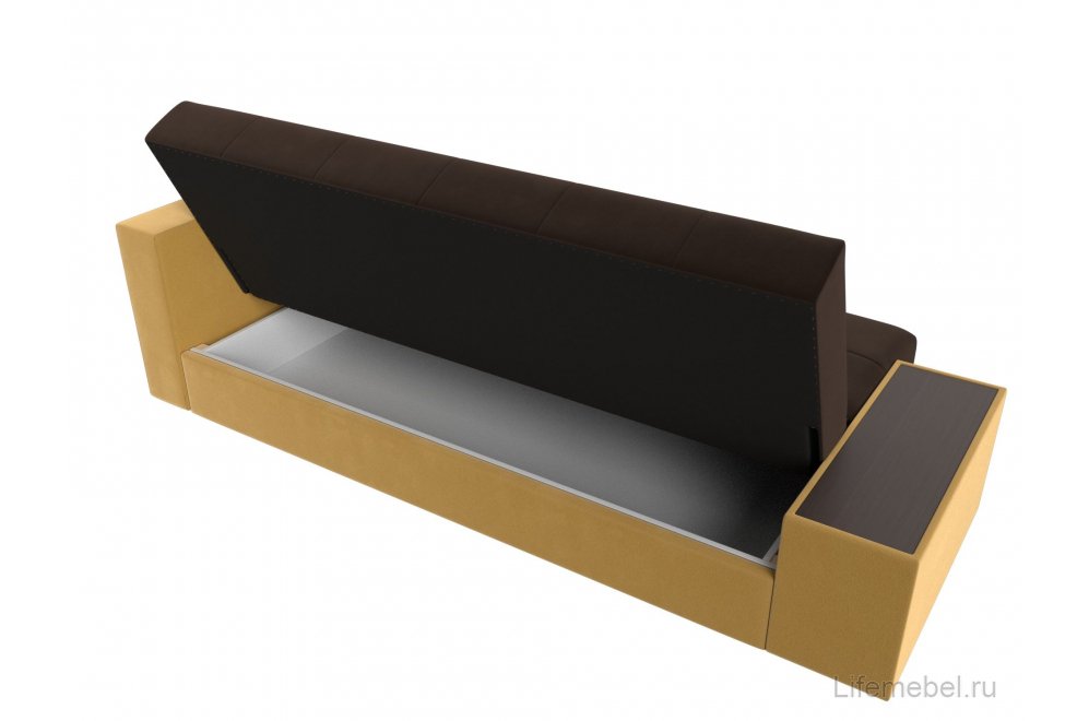 Диван Лига-020 микровельвет сиденье и спинка микровельвет коричневый / подлокотники и царга микровельвет желтый / декоративная подушка микровельвет желтый