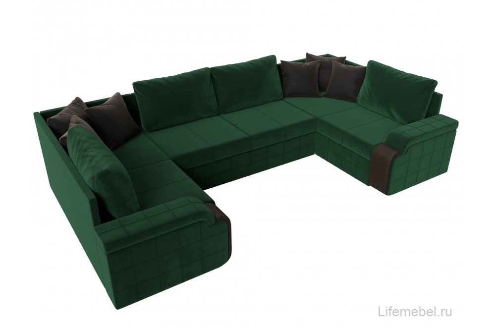 Диван П-образный Женева П велюр зеленый