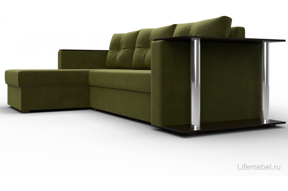 Диван угловой Дельта-Прайм левый зеленый микровельвет