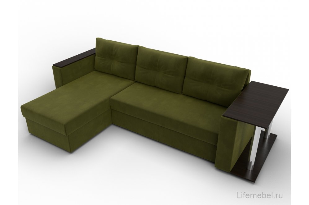 Диван угловой Дельта-Прайм левый зеленый микровельвет
