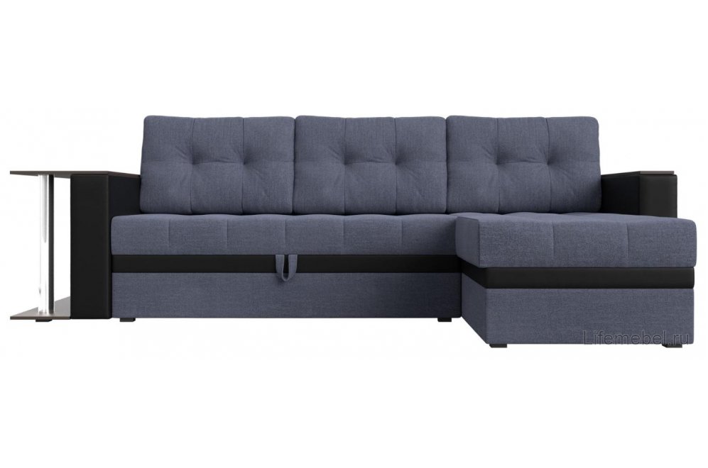 Диван угловой Дельта-Прайм М правый рогожка berat серая / экокожа черная