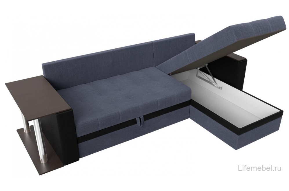 Диван угловой Дельта-Прайм М правый рогожка berat серая / экокожа черная