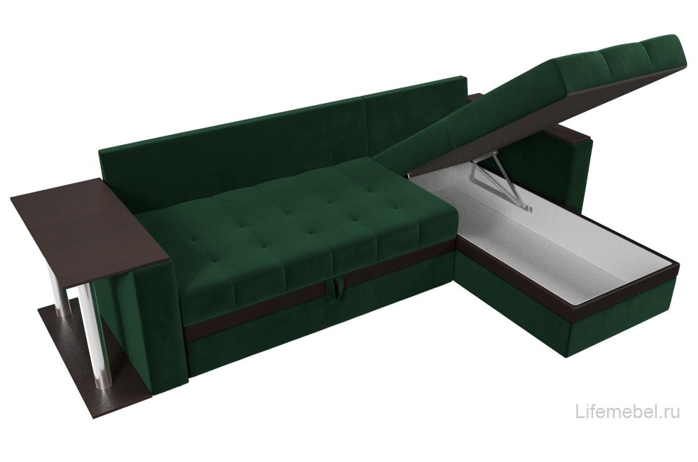 Диван угловой Дельта-Прайм М правый зеленый велюр