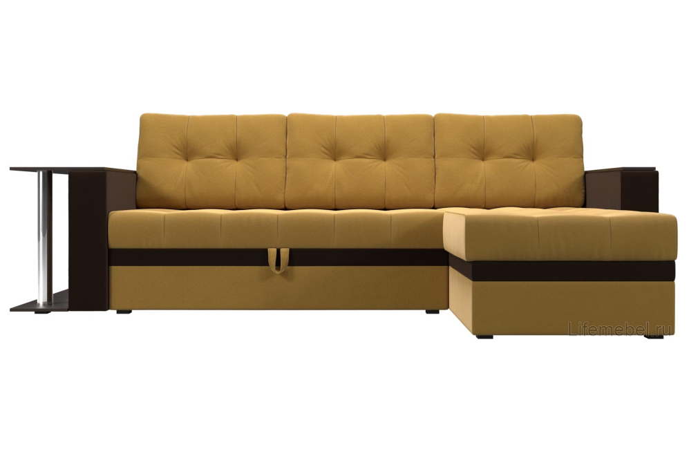 Диван угловой Атланта М правый желтый / коричневый микровельвет