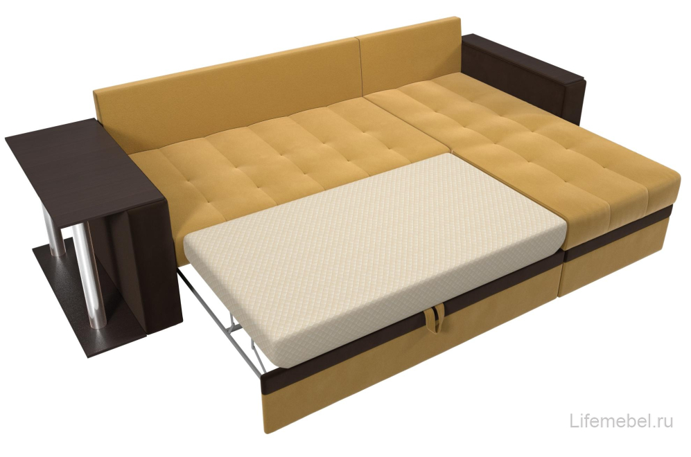 Диван угловой Атланта М правый желтый / коричневый микровельвет