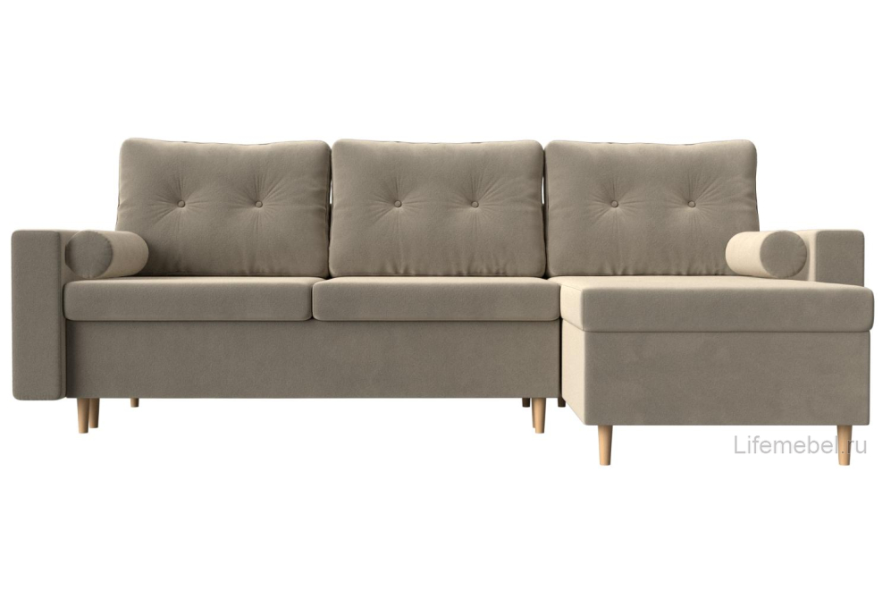 Диван угловой Урбано микровельвет бежевый правый