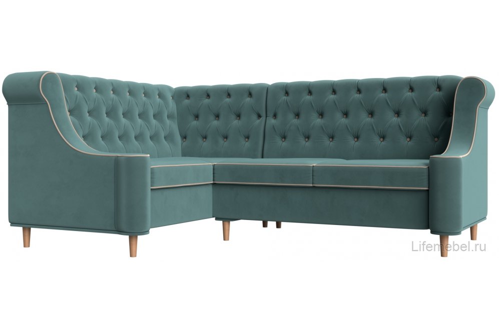 Диван Бронкс левый бирюзовый / бежевый велюр