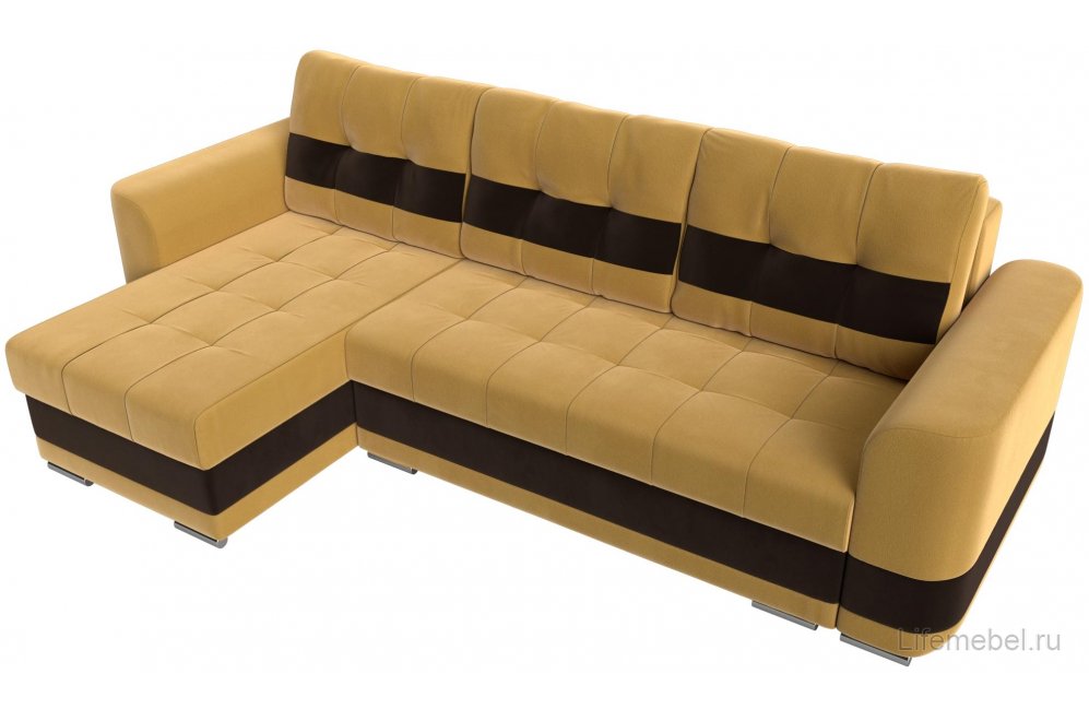 Диван Эльба-Прайм левый желтый / коричневый микровельвет