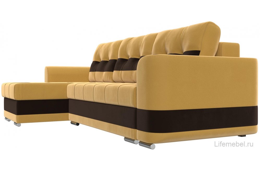 Диван Эльба-Прайм левый желтый / коричневый микровельвет
