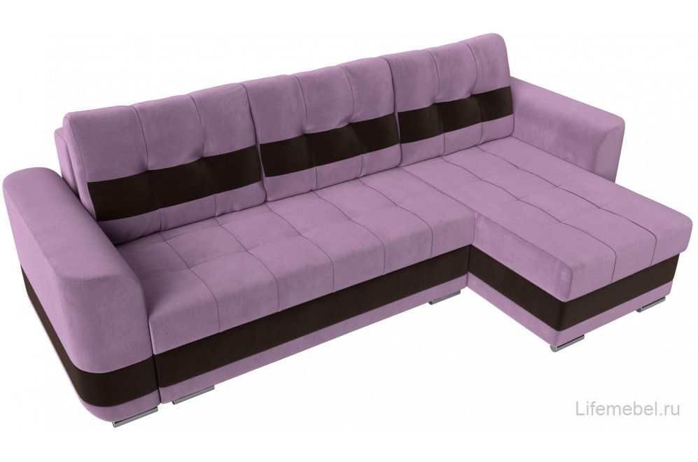 Диван Эльба-Прайм правый сиреневый / коричневый микровельвет