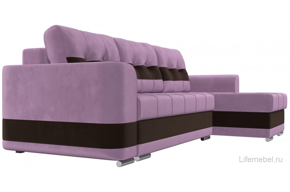 Диван Эльба-Прайм правый сиреневый / коричневый микровельвет