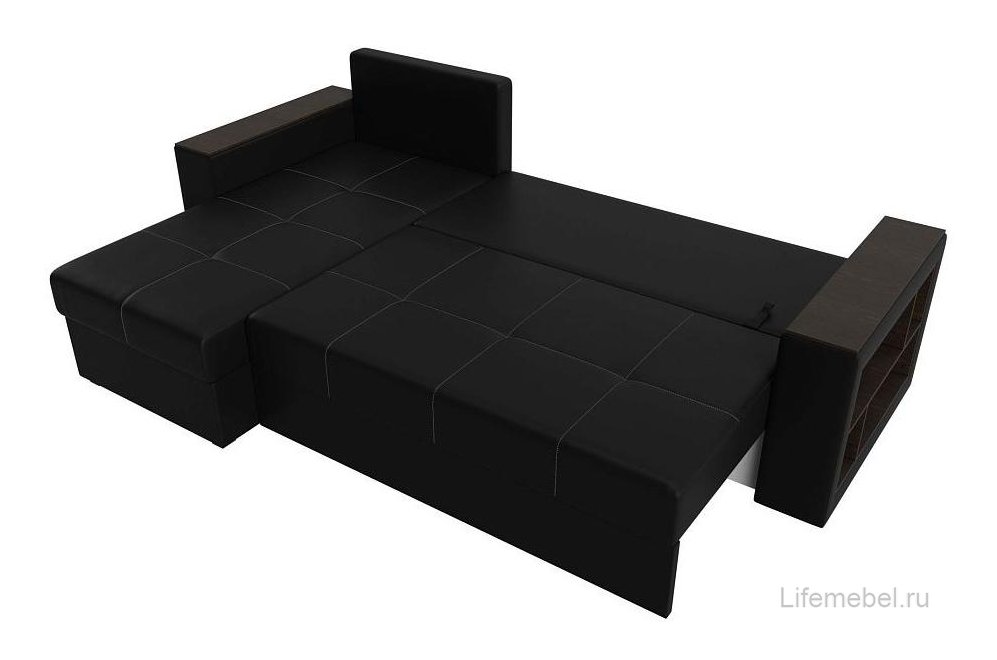 Диван угловой Дубай Лайт левый черная экокожа 